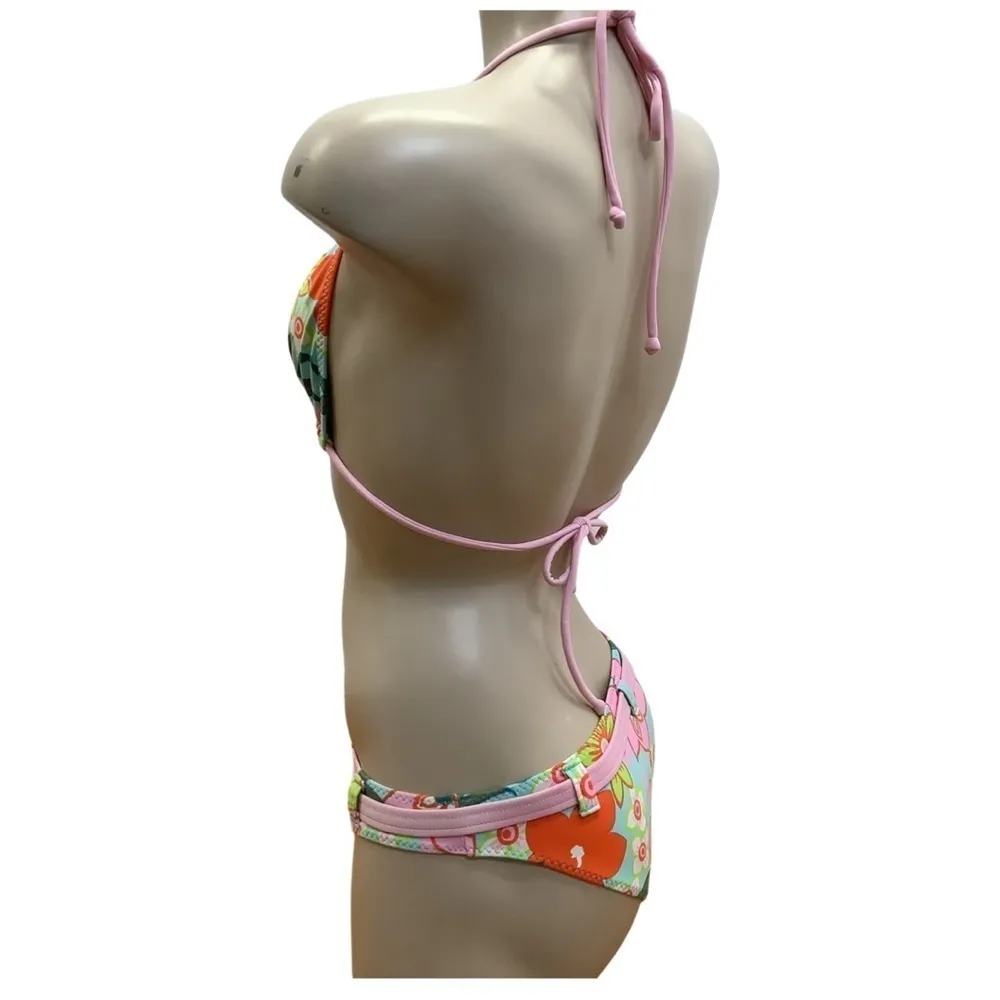 Pan Dulce Size 7/8 Vintage Bright Floral Bikini Set & Matching Sarong New Pink - Image 6