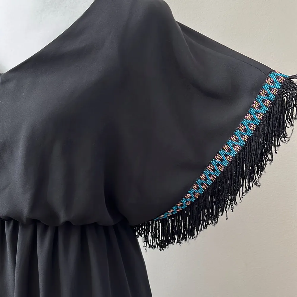 Black Dress - Magyar Dolman Fringe Sleeves - Made in the USA - Size Medium - Image 8