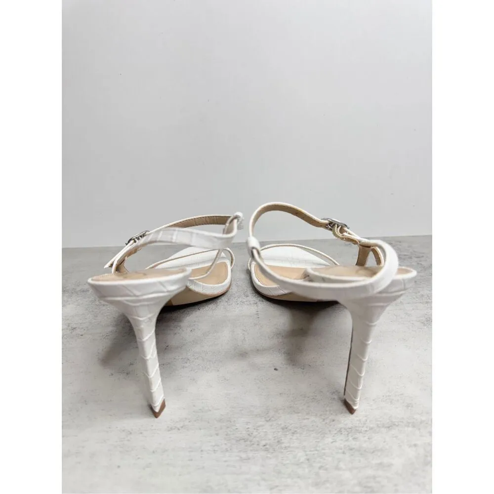 Sam Edelman Sandals Womens Size 8 White Croc Embossed Faux Leather Beachy Heels - Image 6