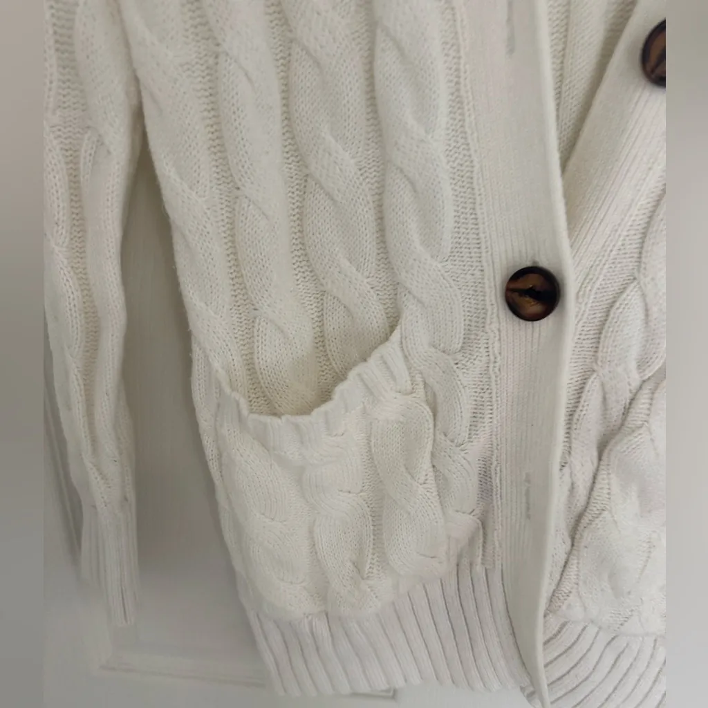 Women's White Cable Knit Cardigan Sweater - Image 3