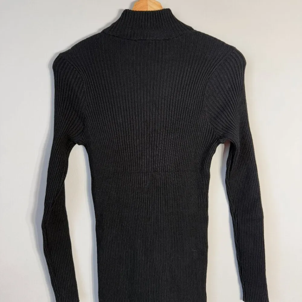 Magaschoni Long Sleeve Mock Neck Knit Sweater Dress Women's Medium Black Slits - Image 10