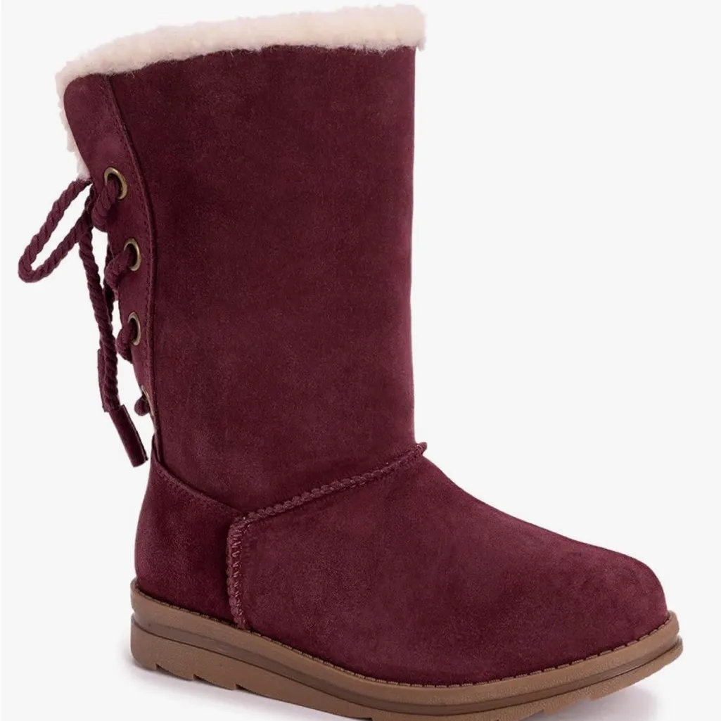 Muk Luks Women Ziggy Rodeo Lace Back Faux Fur Lined Boots Size 8.5 in Bordeaux - Image 2