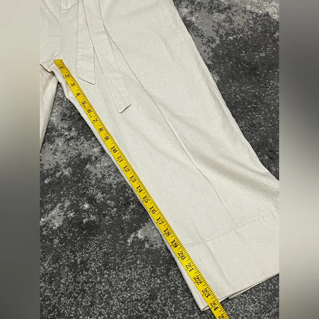 J by Joie Cream Belted Linen Blend Wide-Leg Pants Size L - Image 4