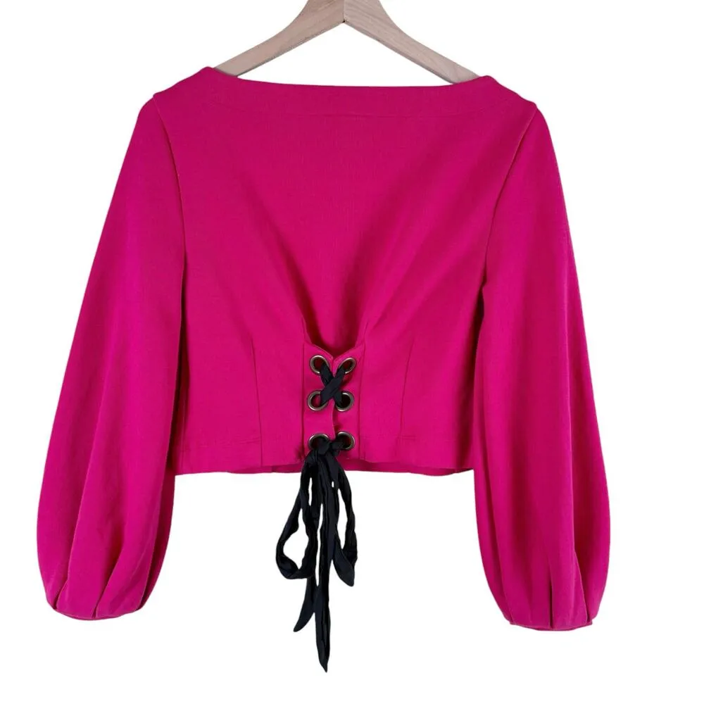 Anthropologie Maeve Corset Sweatshirt Balloon Sleeves in Raspberry Pink, Size XS - Image 10