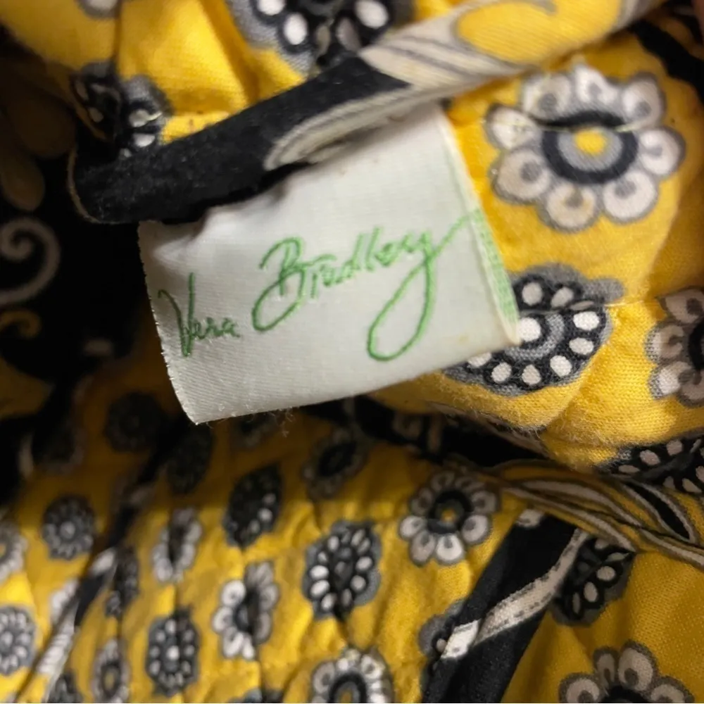 Vera Bradley Yellow Bird Tote Bag Retired Pattern Black Yellow Quilted Bag Purse - Image 9