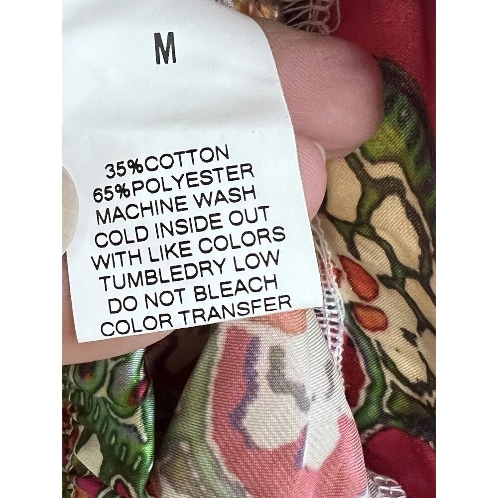 HalfHeart Satin Pants Women Sz M Paisley Kimono M Pull On Lounge White Size M - Image 9