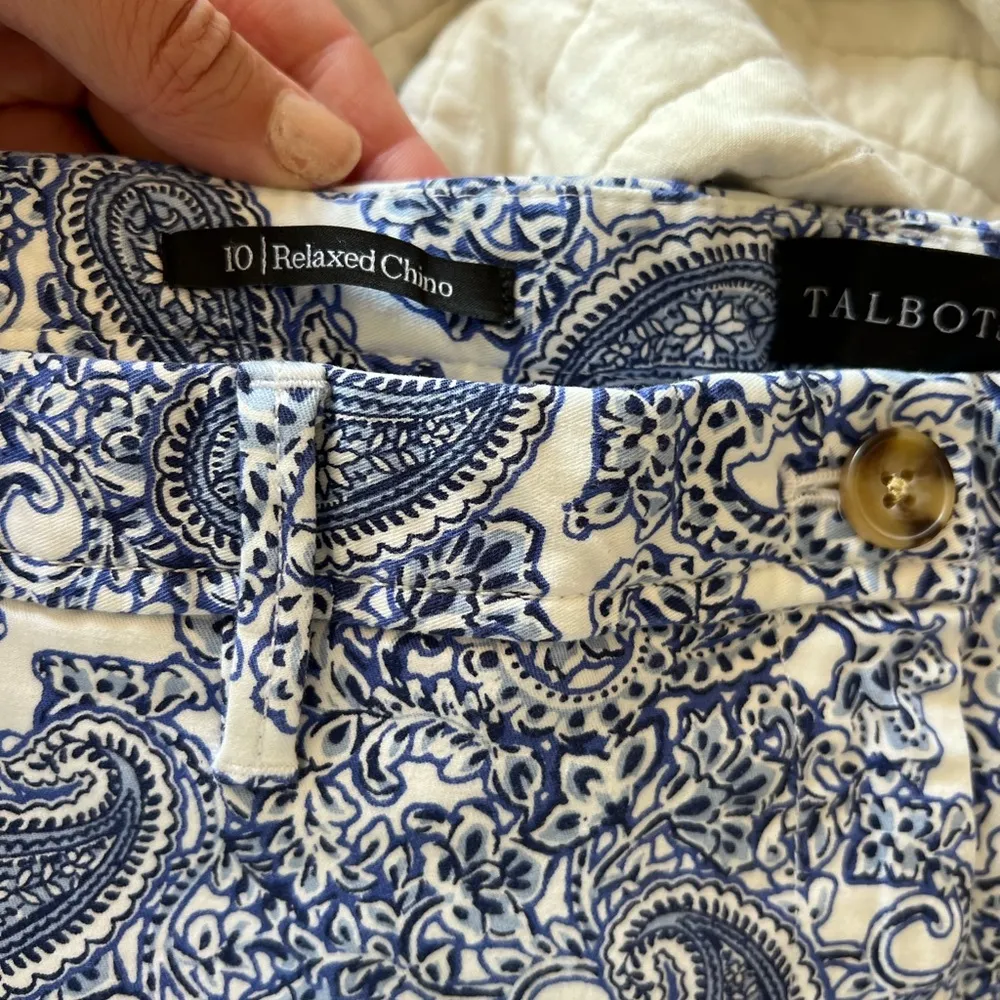 Talbots Blue & White Paisley Print Relaxed Fit Chino pant 10-playful paisley - Image 8