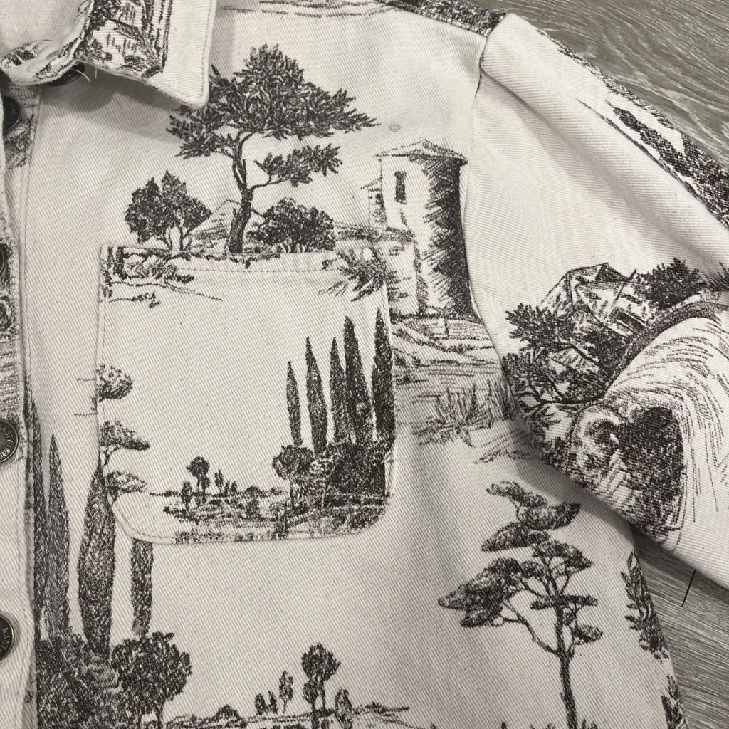 Nasty Gal Womens Size 6 Denim Jean Jacket Forest House Pioneer Boho - Image 4