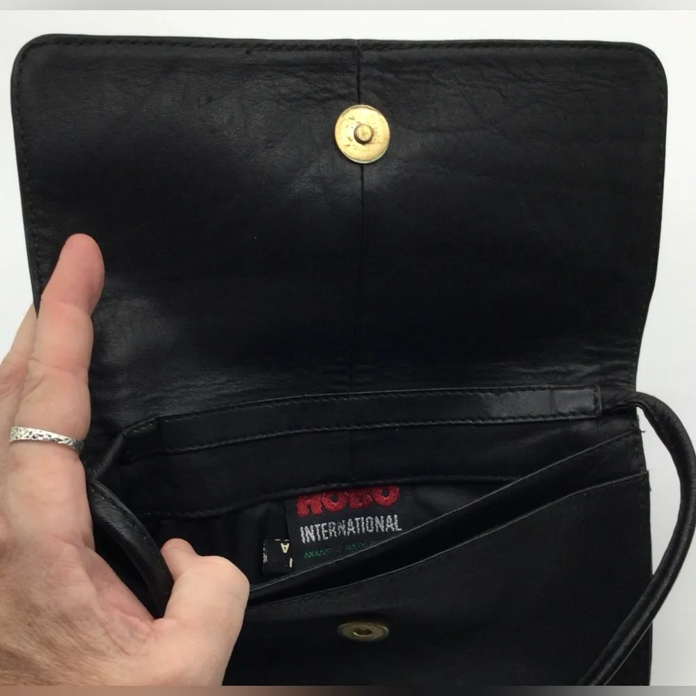 A Very Rare Vintage Black Double Flat Hobo International Crossbody Handbag - Image 6