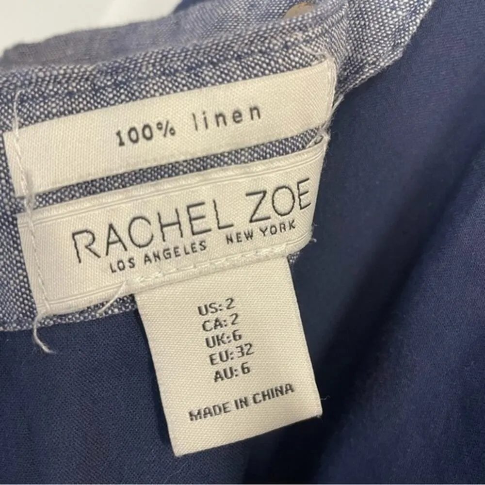 Rachel Zoe Jumpsuit Linen Scoop neck tank Belted Cropped Pants Size 2 - Image 4