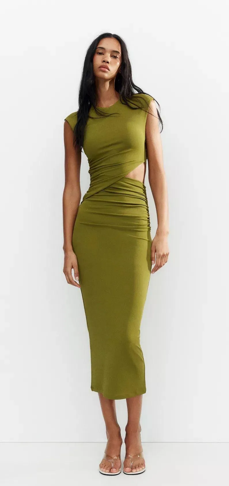 Zara midi  Olive Green Cutout Dress Casual wedding evening fitted bodycon - Image 10