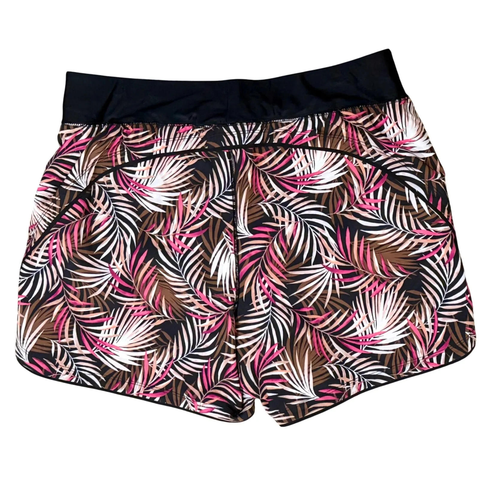 Lands End Women's Size 12 Palm Leaf Print Swim Board Shorts Black Pink Brown - Image 3