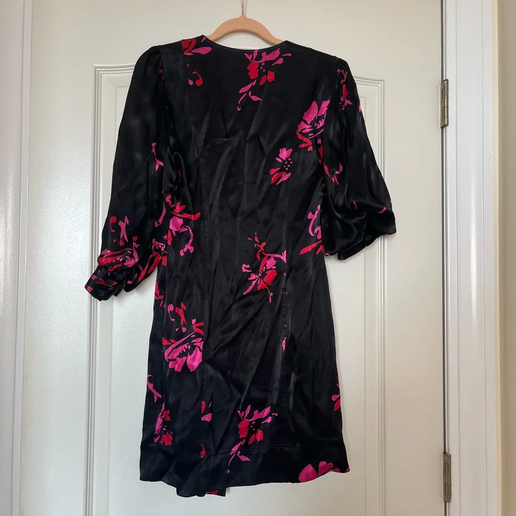 Ganni Crystal-Embellished‎ Floral Print Satin Wrap Mini Dress Size 34 - Image 4