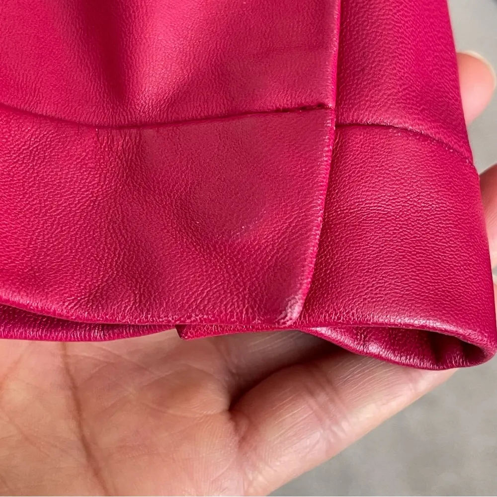 Worth Genuine Leather Quilted Jacket Womens Size 8 Zip Collarless Raspberry Pink - Image 9