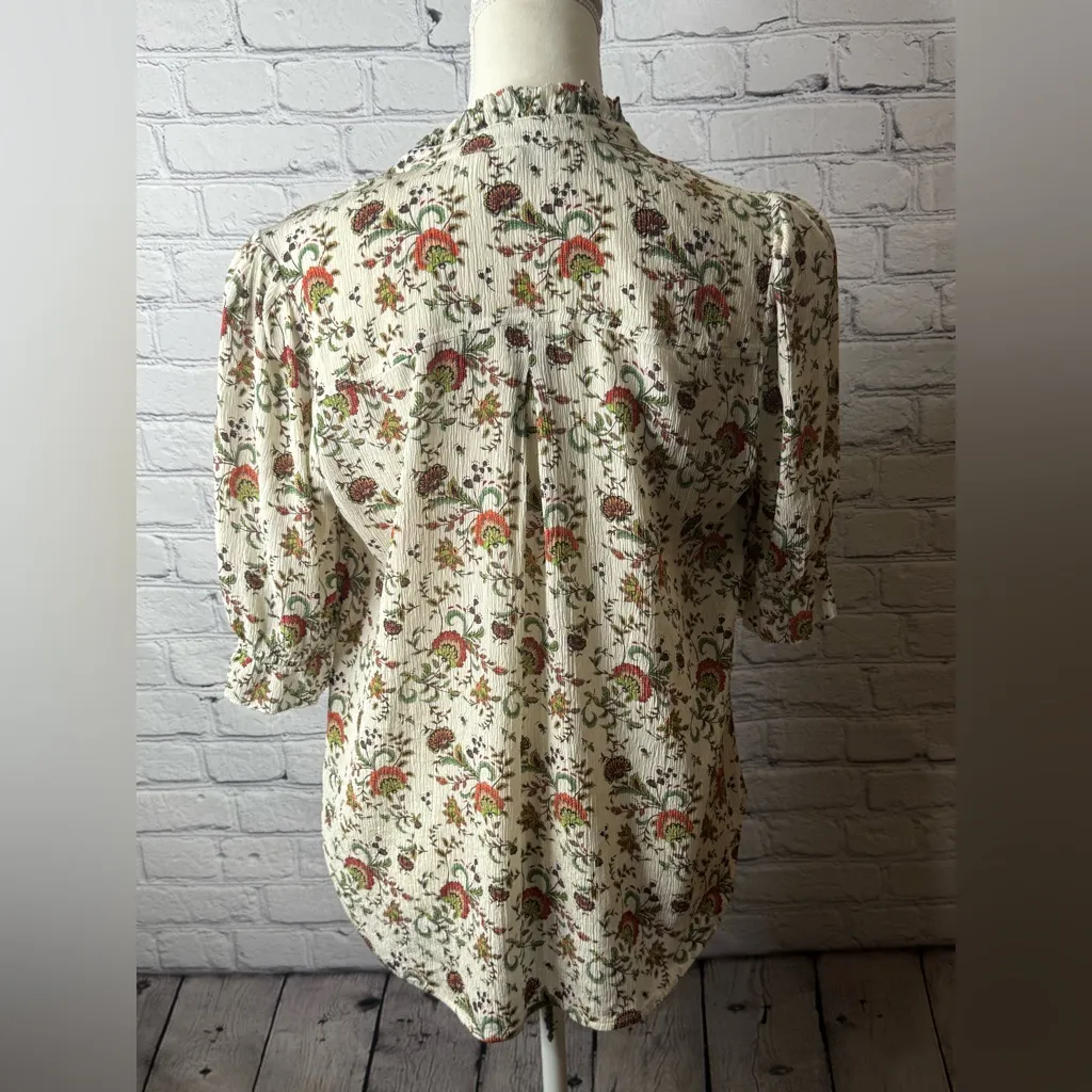 GO BY GO SILK Cream Floral Blouse size medium White - Image 9