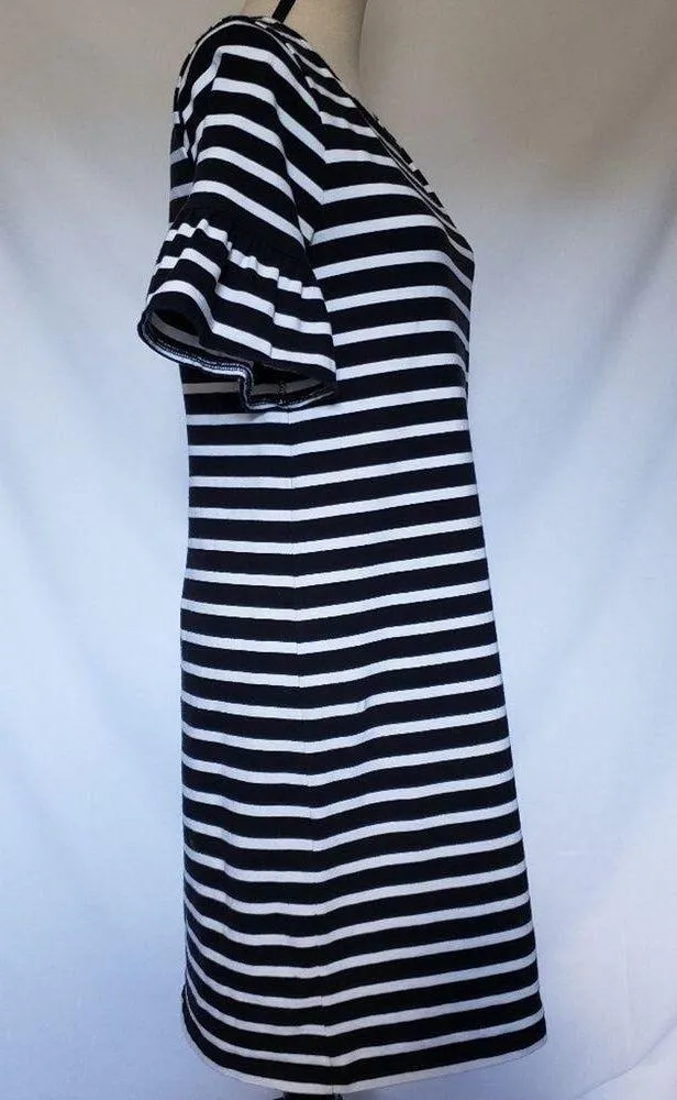 J. Crew Factory Womens Dress Sz Small Ruffled Sleeve Black White Striped Preppy - Image 5