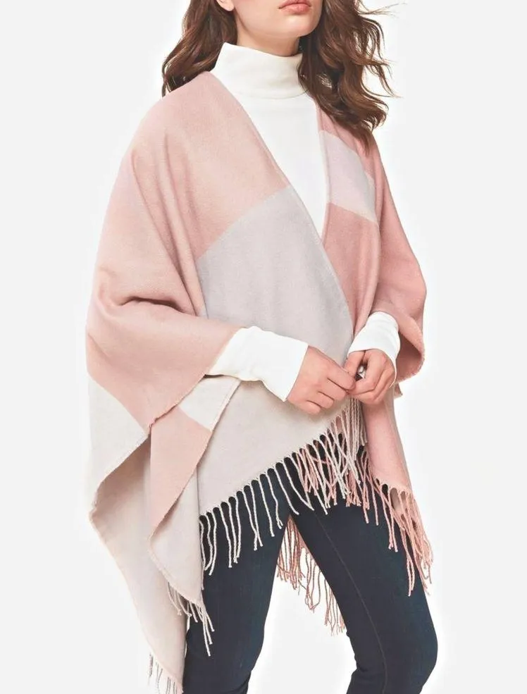 SOIA & KYO Pale Pink Cream Woven Scarfigan Scarf Cardigan Wrap w/Fringe Detail - Image 4