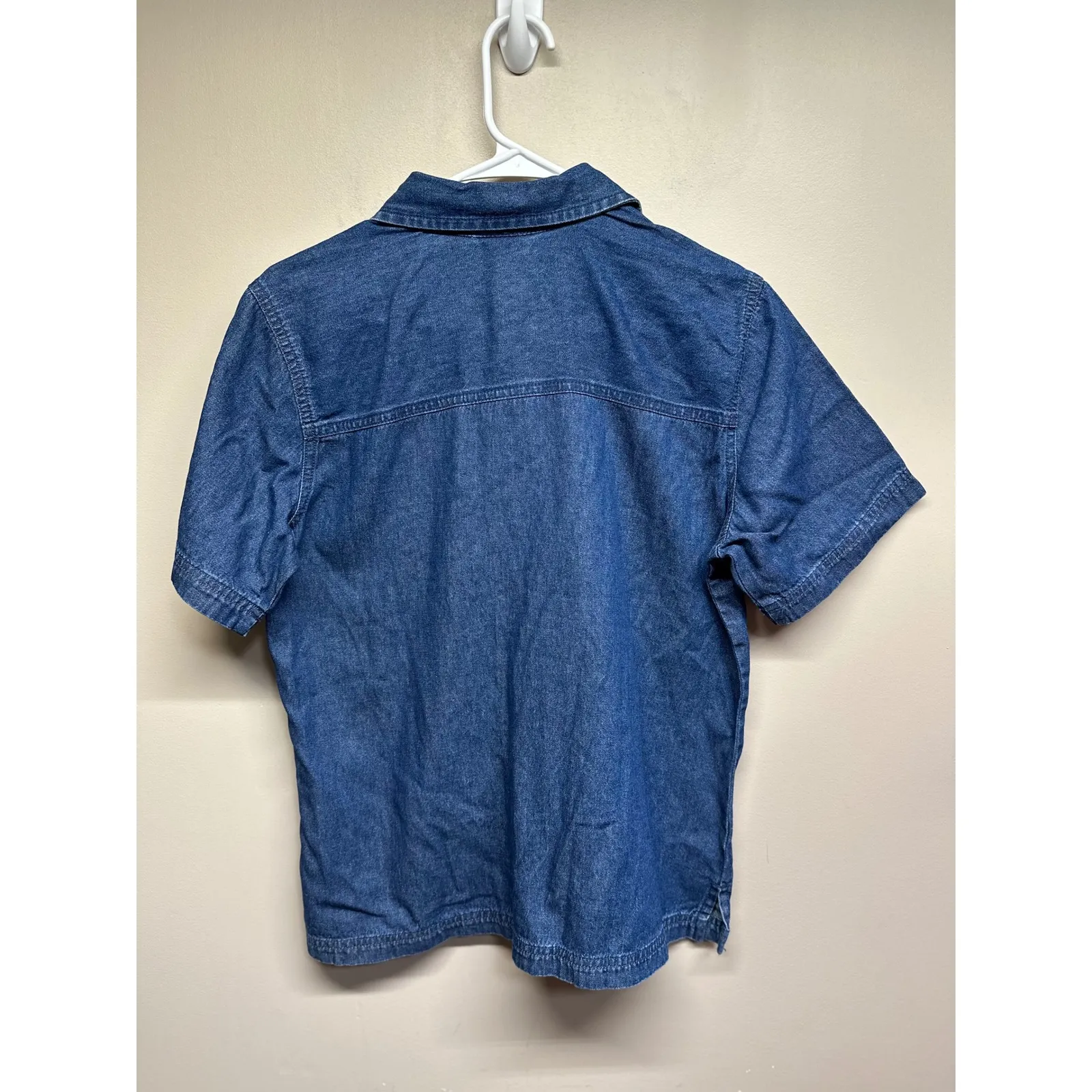 ERIKA Womens Short Sleeve Denim Shirt Gold Leaf Print Button Up Casual Top - Image 2