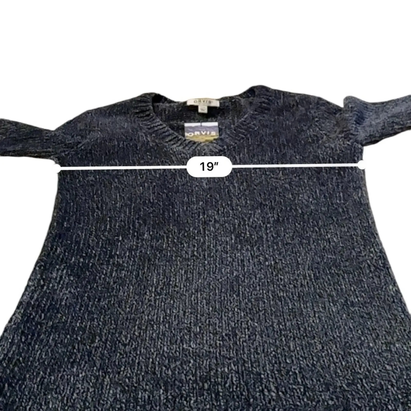 Orvis Chenille Long Sleeve Knit Pullover V Neck Sweater in Marled Navy Sz S NEW - Image 9