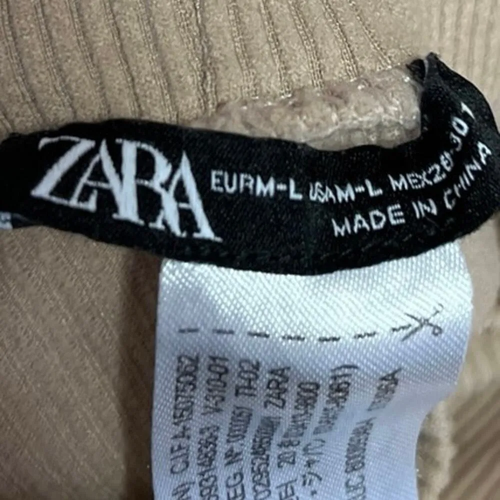 Zara Women's Beige Rib Knit Mock Neck Sleeveless Pullover Crop Tank Top Size M/L - Image 3