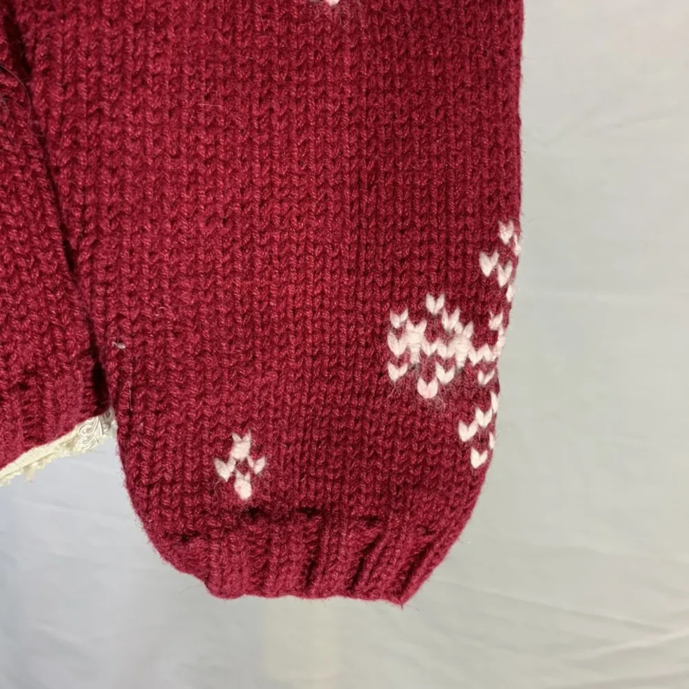 Vintage Nordic Red and White Snowflake Cardigan Sweater Size… - Image 6