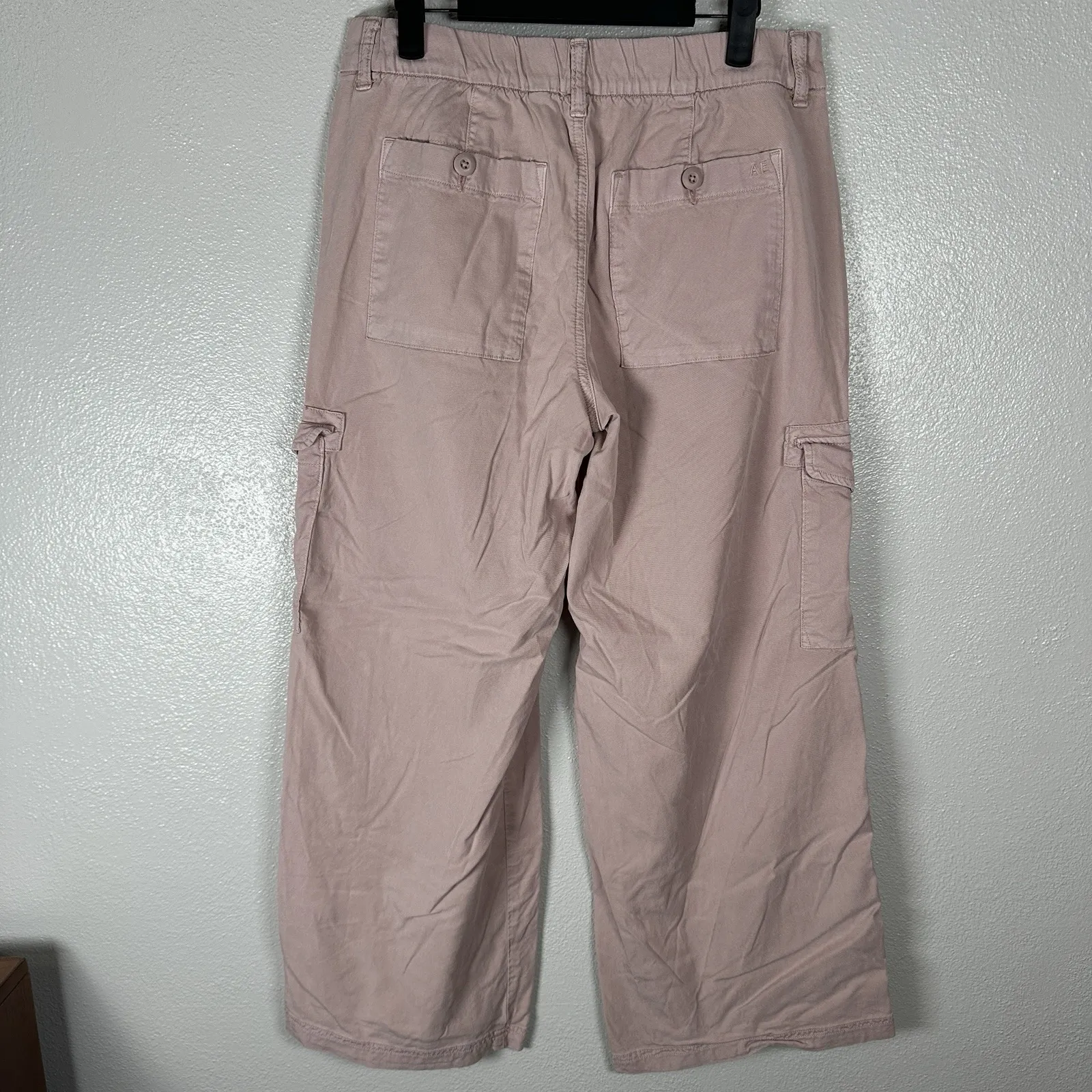 American Eagle Pants Womens Size 4Short Mid Rise Baggy Wide Leg Cargo Pink - Image 3