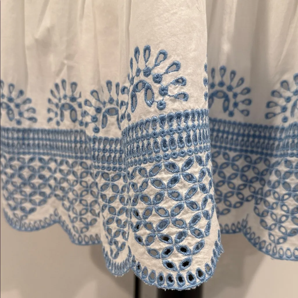 Seraphine maternity summer cotton White Dress with Blue Embroidery . Size 10 - Image 4