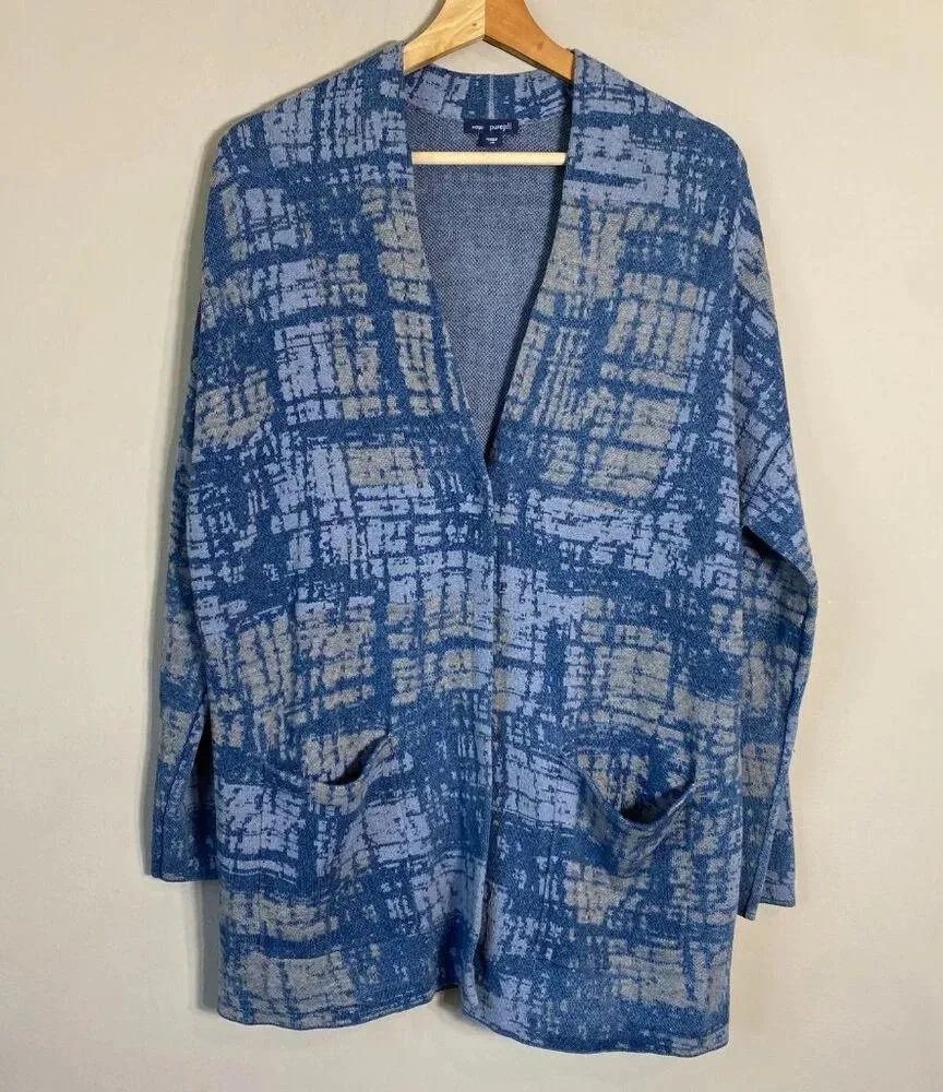 NWOT J. Jill Pure Jill Indigo Abstract Knit Cardigan Sweater Womens XS Blue Cozy - Image 4