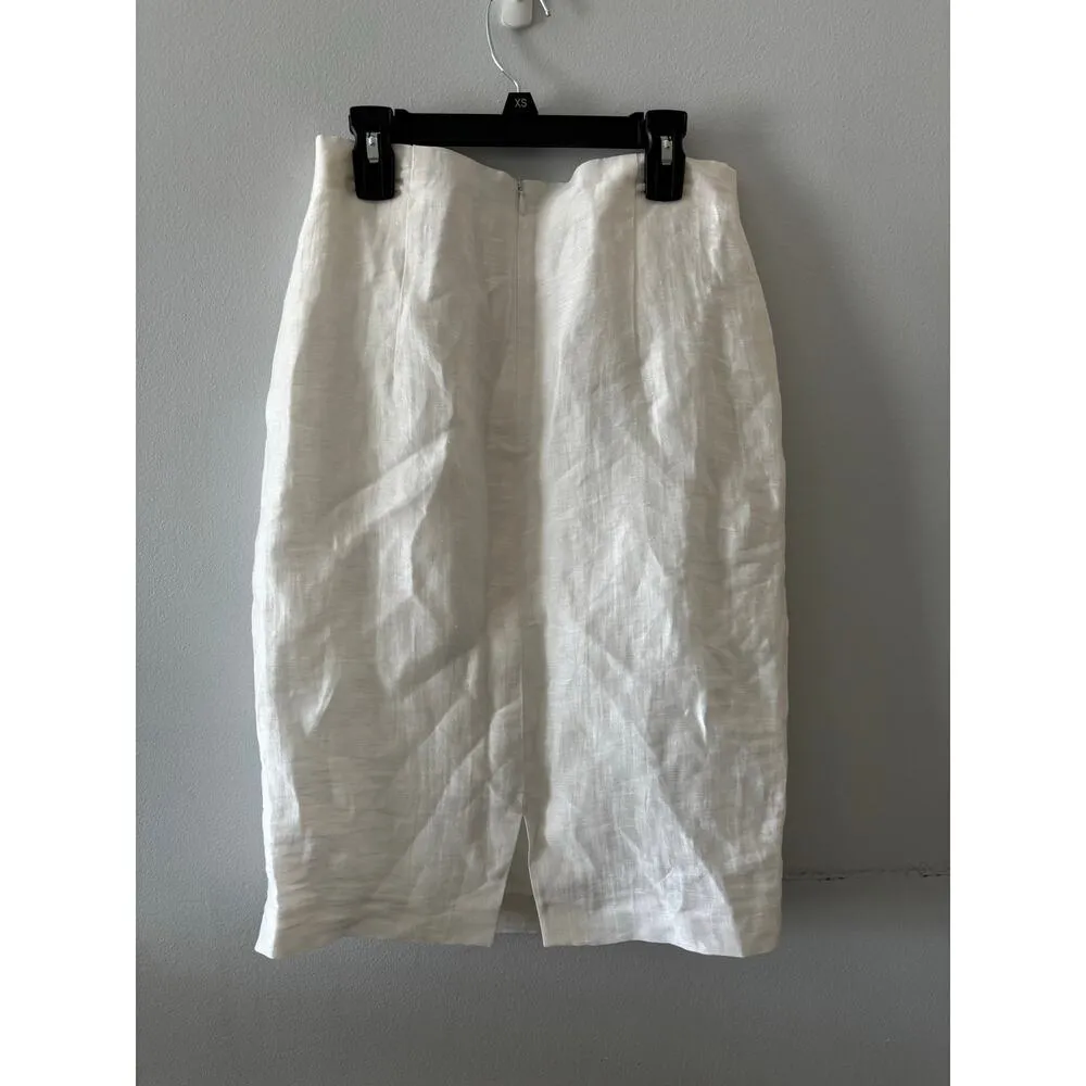 Virtue Women's Pencil Skirt Size 6 White Linen Silk Office Business Secretary - Image 6