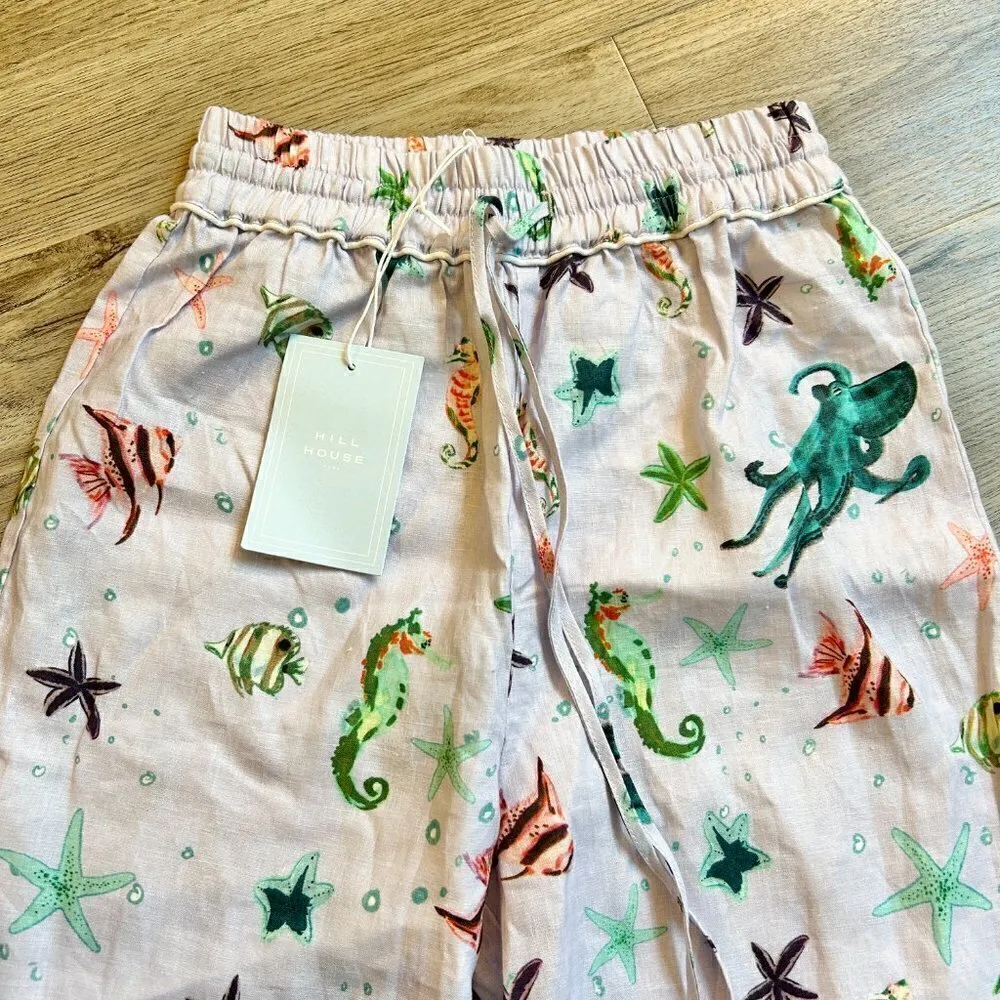 Hill House The Skylar 100% Linen Pants in Sea Creatures Size M NWT - Image 4