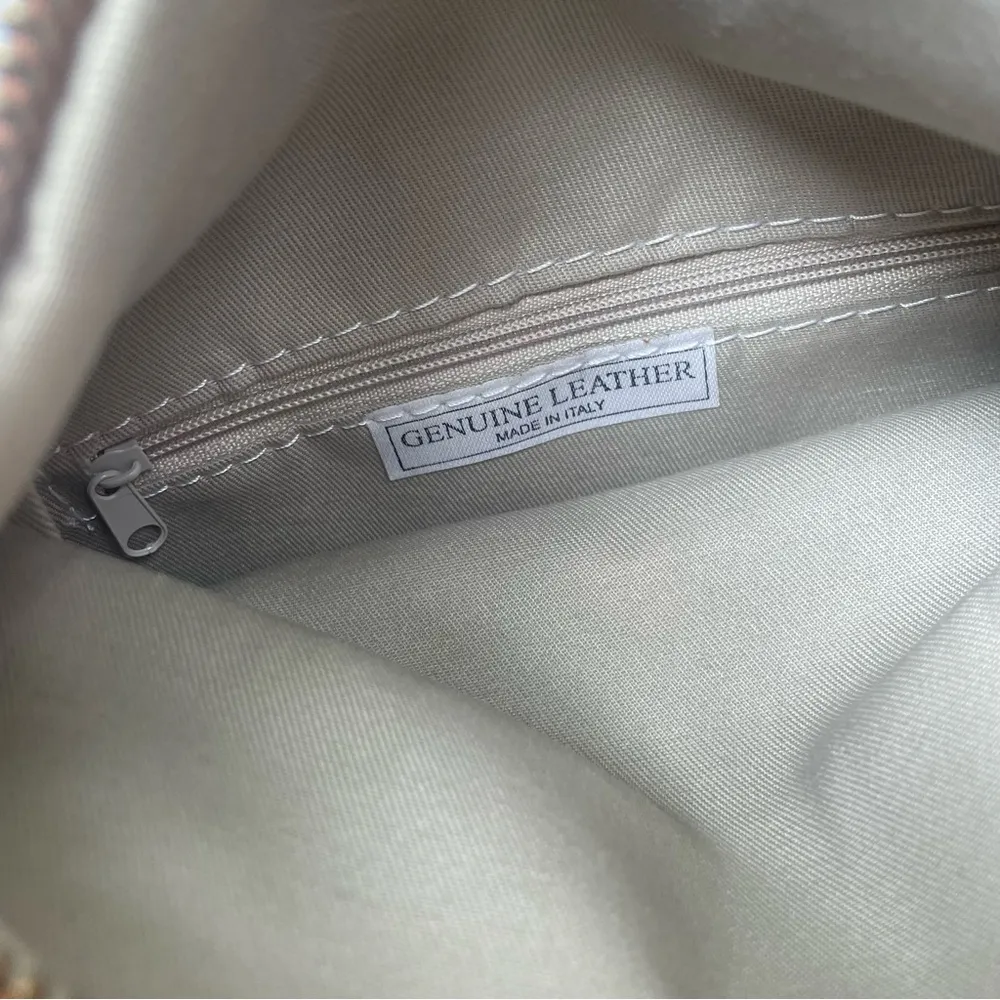 Italian Italy Leather Crossbody Purse Boho Fringe Embossed Floral Blue Gold NWOT - Image 8