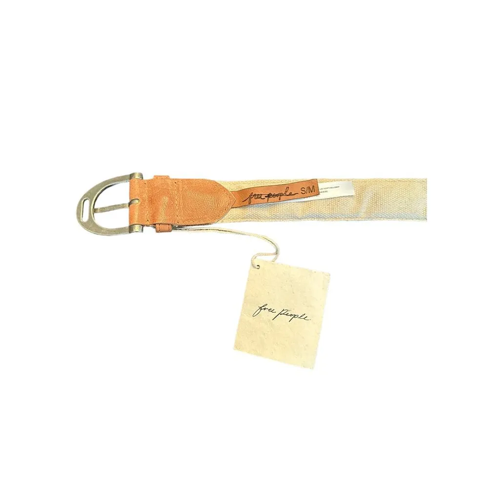 Free People Moving To Mars Cotton Leather Aztec Print Belt Pink White Size M/L - Image 6