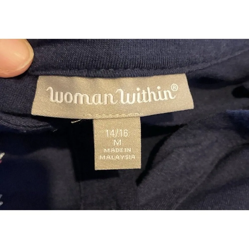 Woman Within Medium 14/16 Maxi Dress Blue Embroidered Floral Boho Cottage Travel - Image 7