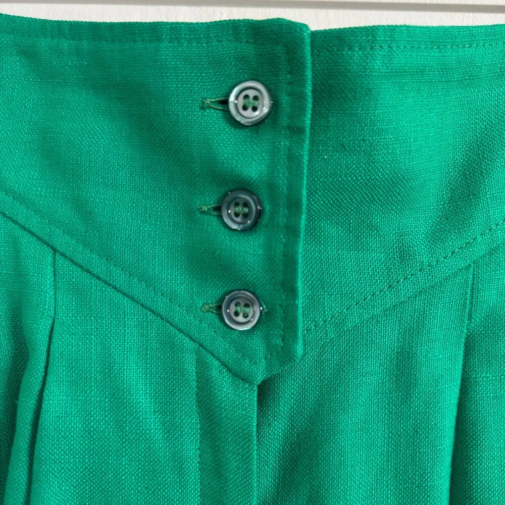 Karl Lagerfeld Vintage Emerald Green Linen Pleated High Waist Pants Size 38 - Image 5