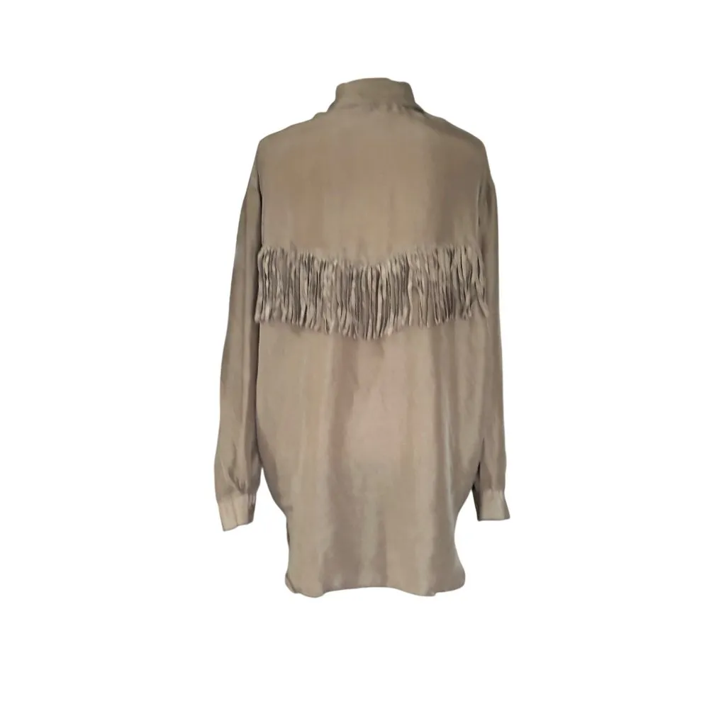 M.J. Carroll Womens Button Down Shirt 100% Silk Fringe Western Sz L READ Brown Size L - Image 9
