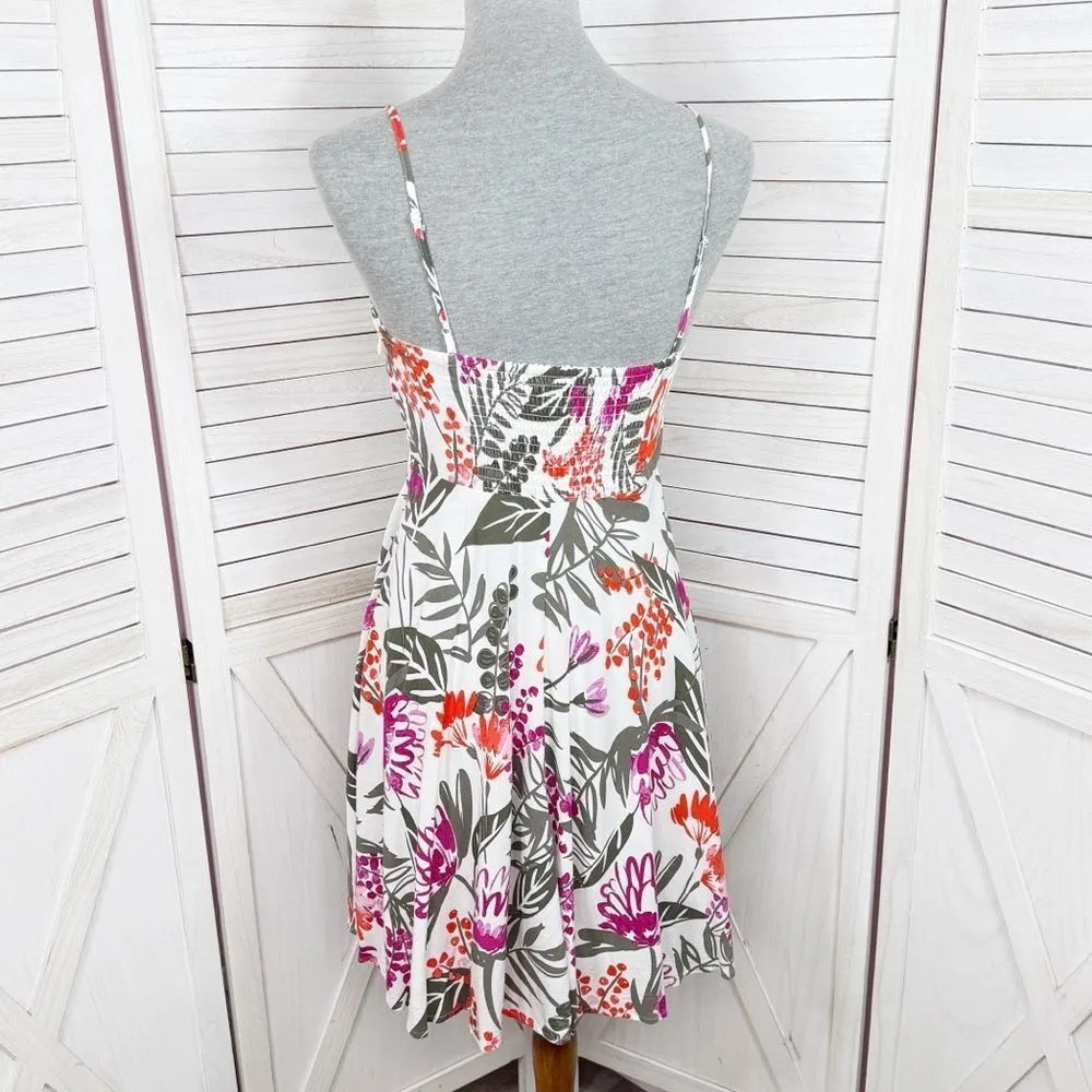 Old Navy Tropical Floral Print Cami Sundress Fit Flare White‎ Pink Small - Image 4