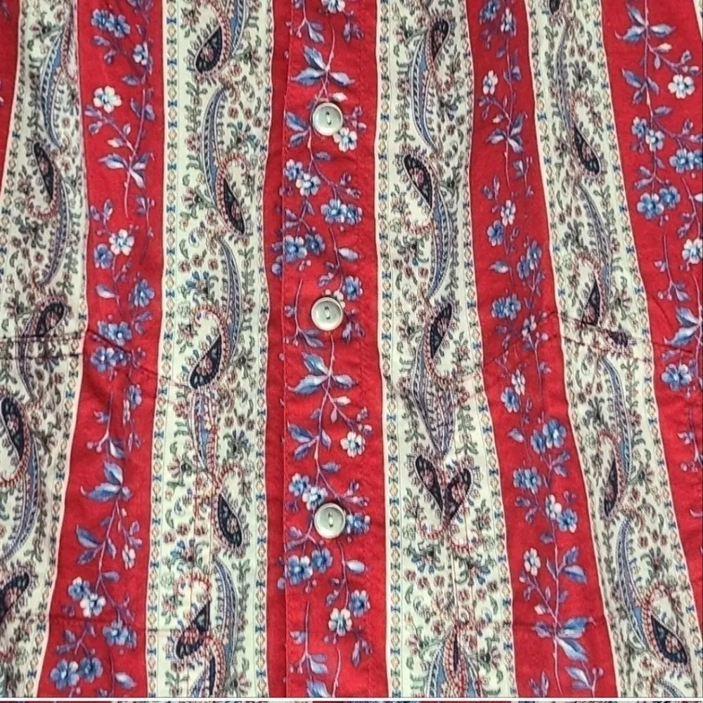 Liz Wear Casual Button Down Striped Floral Shirt Size Small Red - Image 7