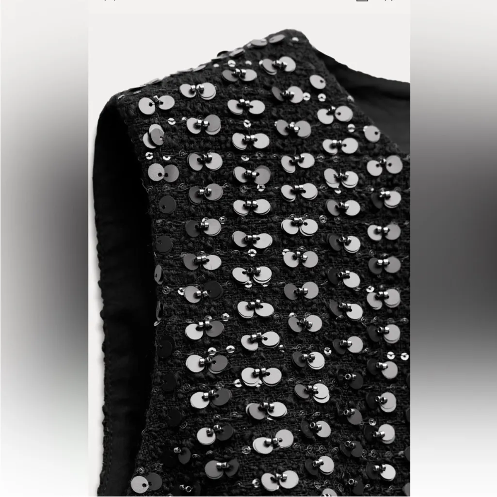 Zara NWT 2025 Christmas holiday black sequin wool voluminous balloon mini dress - Image 4