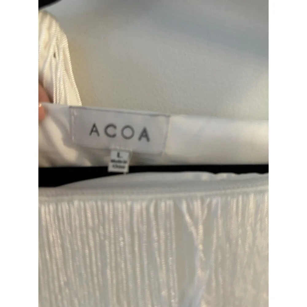 Acoa Skirt & Crop Top Set White Fringed Size Large NEW Nashville Bride Bach - Image 3