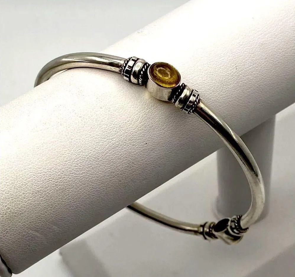 Vintage Sterling Silver Bangle Bracelet with Citrine Cabochon Stations - Image 5