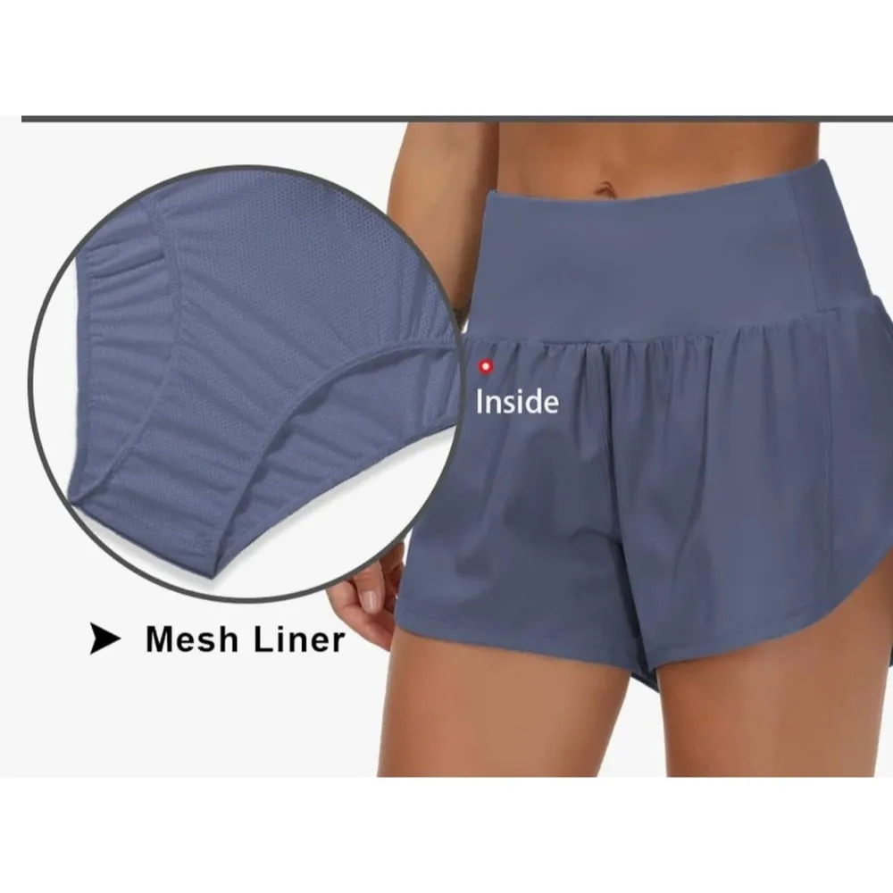 THE GYM PEOPLE High Waisted Running Shorts Ink Blue Size L New With Tag Size L - Image 4