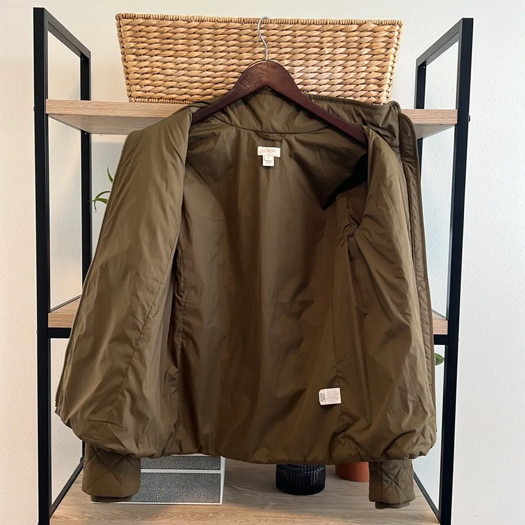J.Crew Olive Green Quilted Full Zip Pocket Barn Coat Jacket, S - Image 7