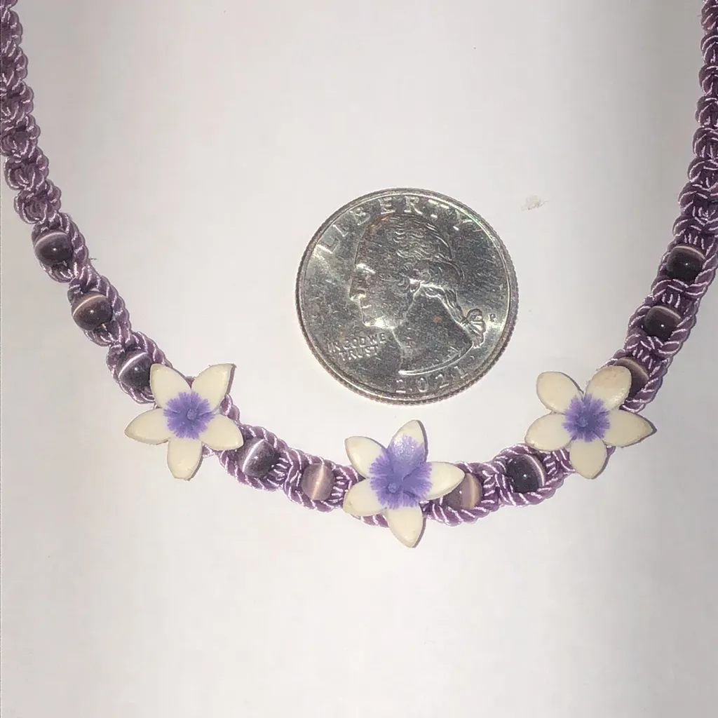 Purple and Cream Floral Moon Glow Beads Boho Necklace - Image 5