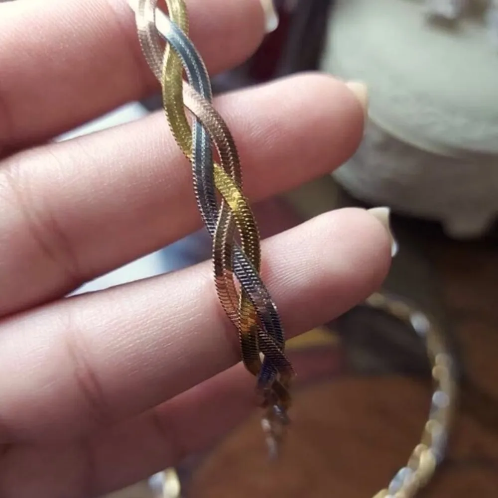 Stainless Steel Braid Tricolors snake Necklace SET Bracelet Womens jewelry Gold - Image 14