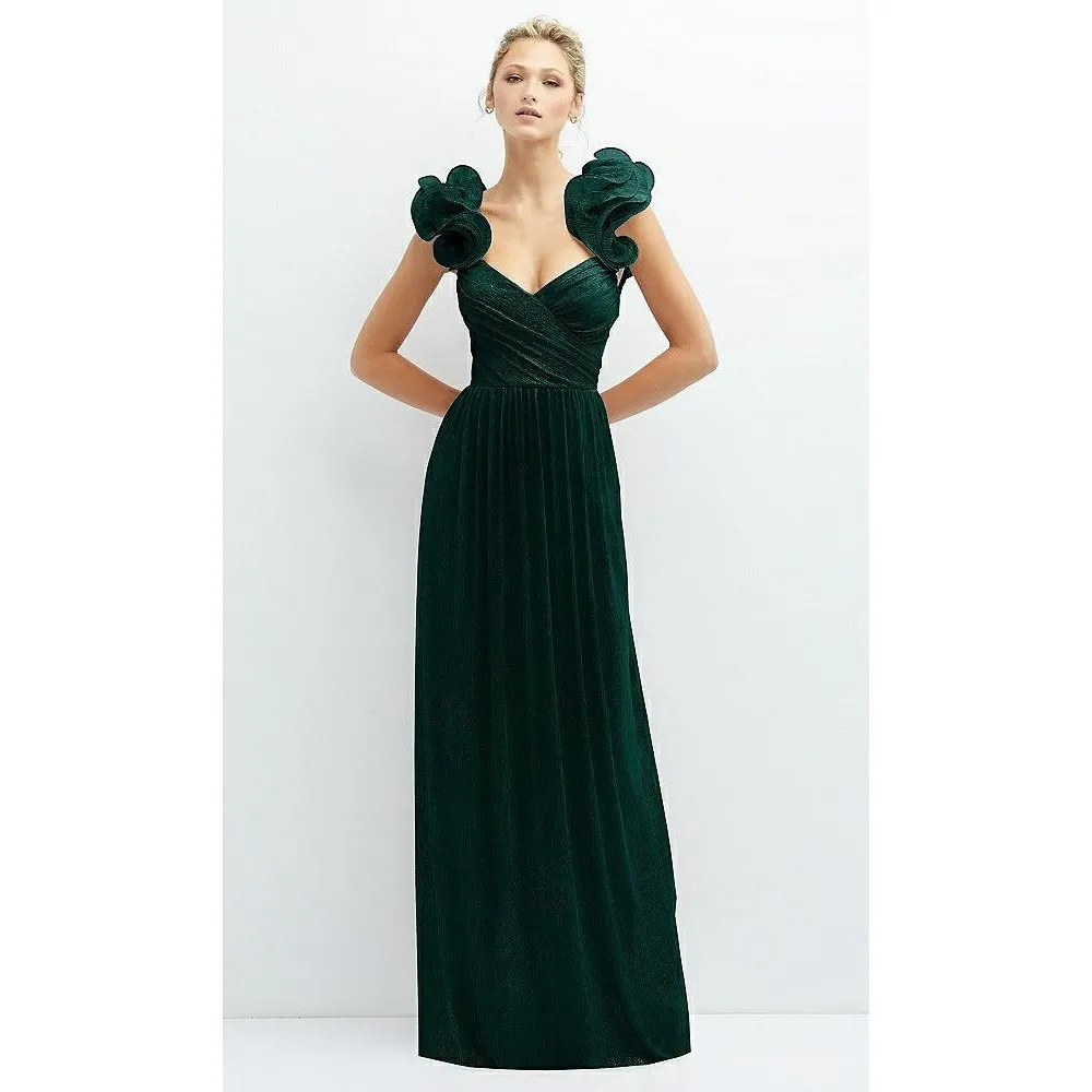 After Six Dramatic Ruffle Edge Convertible Strap Metallic Pleated Maxi Dress - Image 16