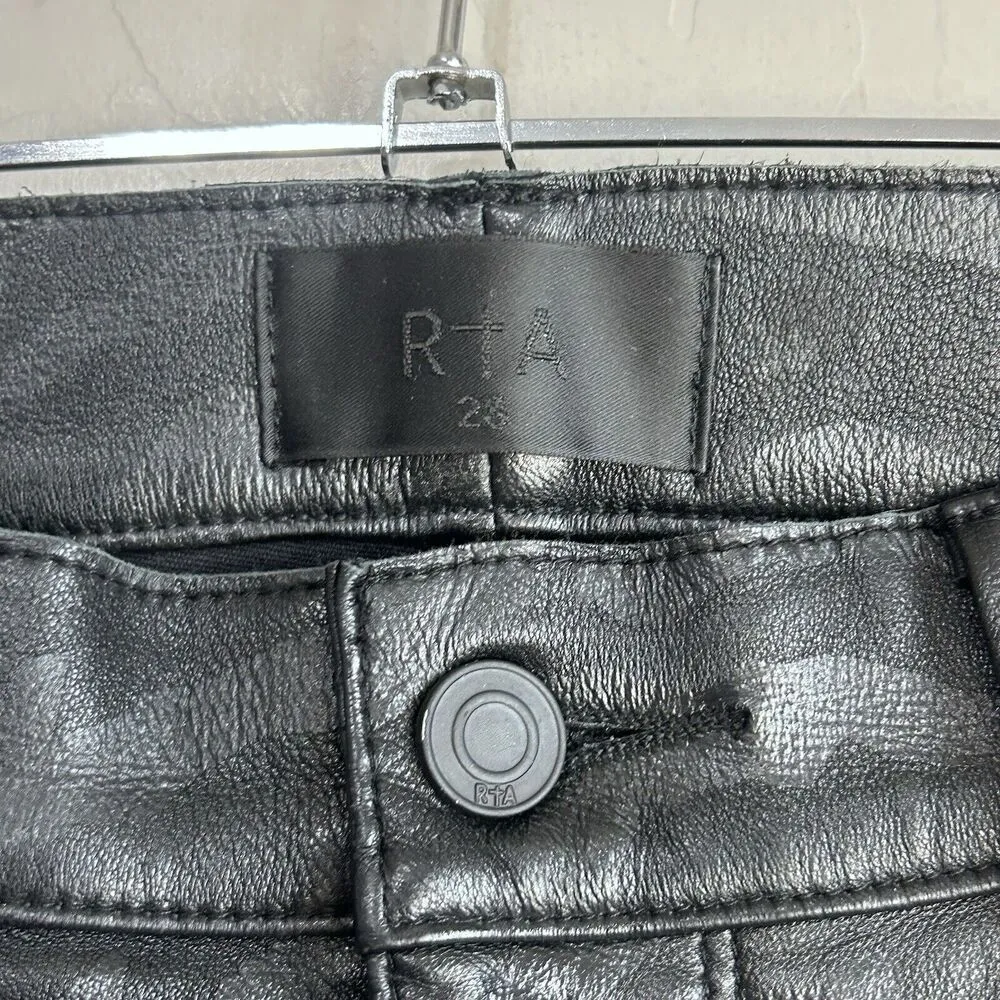 RtA Kiki Flared Leather Pants Womens 27 Black Zebra Print Lambskin Bootcut $1450 Size 28 - Image 7