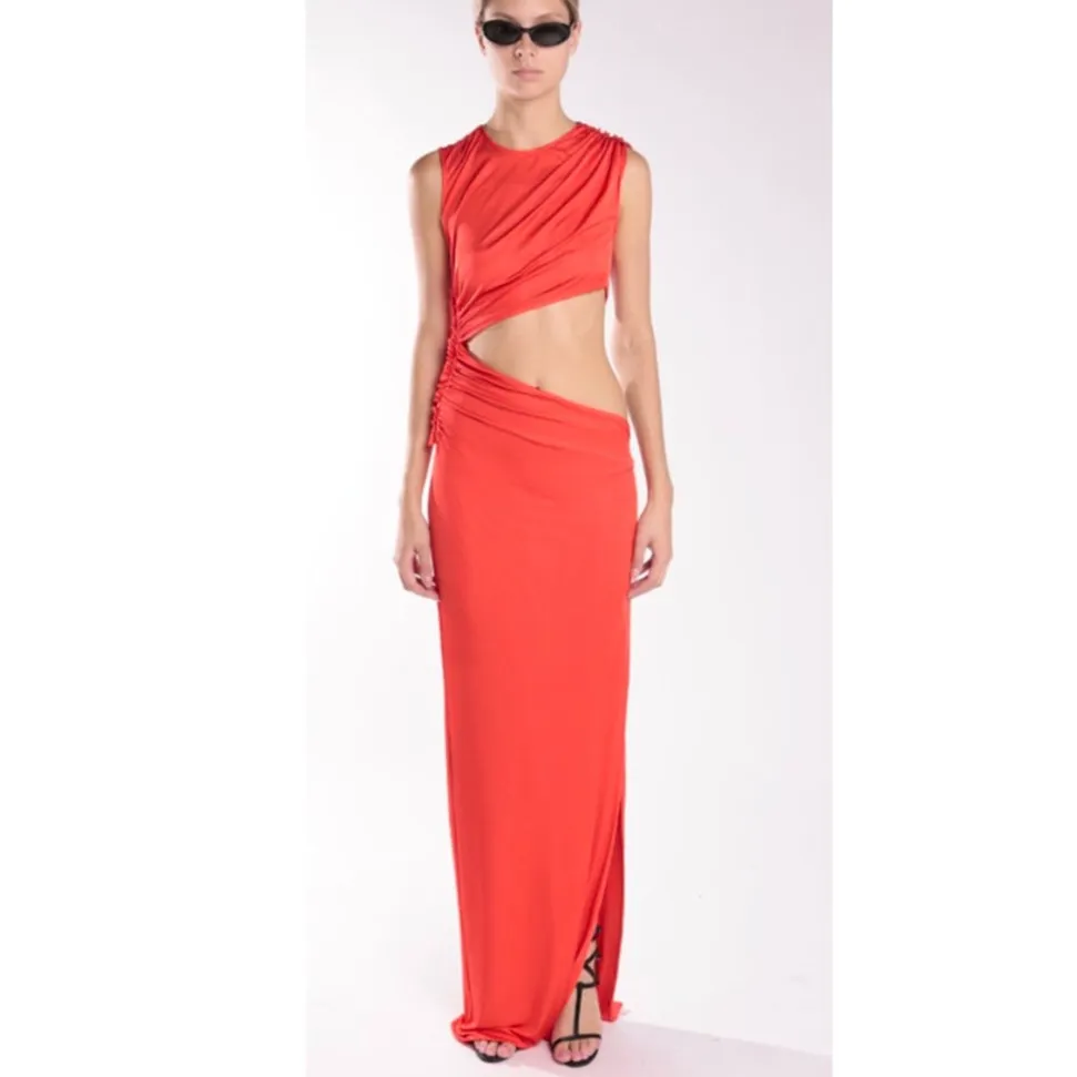 ATLEIN Maxi Dress Jersey Orange Cut Out Asymmetric Waist Sleeveless Size L - Image 9
