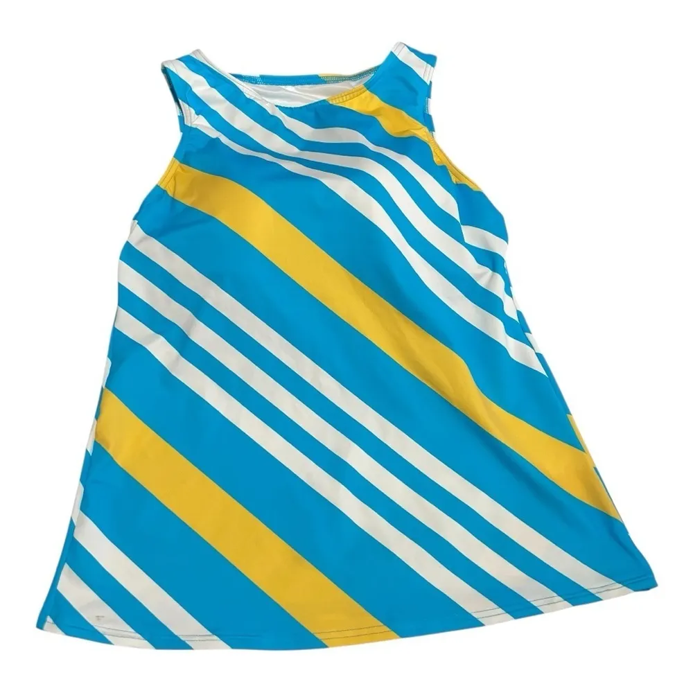 LANDS' END Blue and Yellow Size 10 Chlorine Resistant High Neck Tankini Swim Top - Image 6