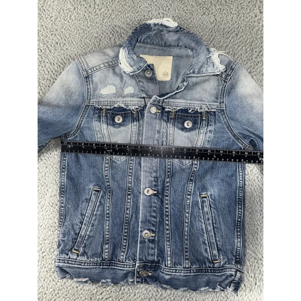 AG Adriano Goldshmied Jean Jacket XS Womens Blue Acid Wash Trucker Denim Stretch - Image 3
