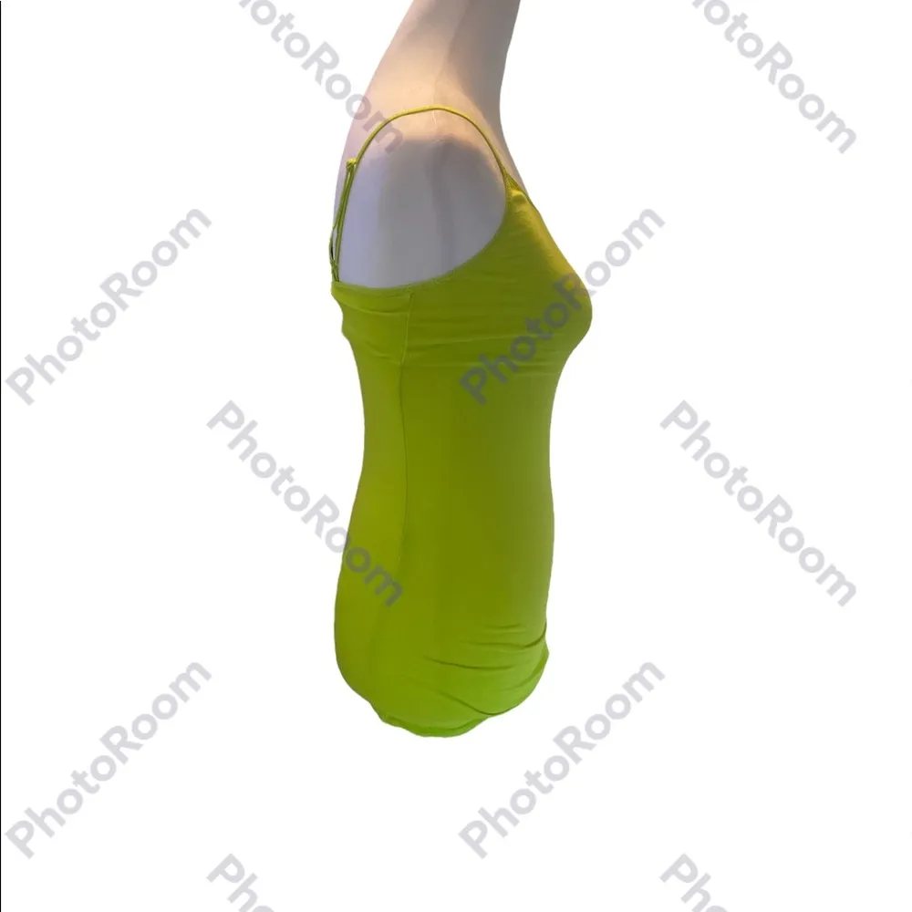 Neon Green Adjustable Spaghetti Strap Bodycon Tank Top Size Small - Image 2